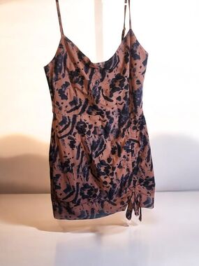 CBR Brown and Black Abstract Cowl-Neck Mini Dress with Side Tie